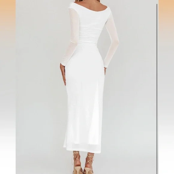 Bodycon ruched mesh long sleeve midi dress - Picture 2 of 5